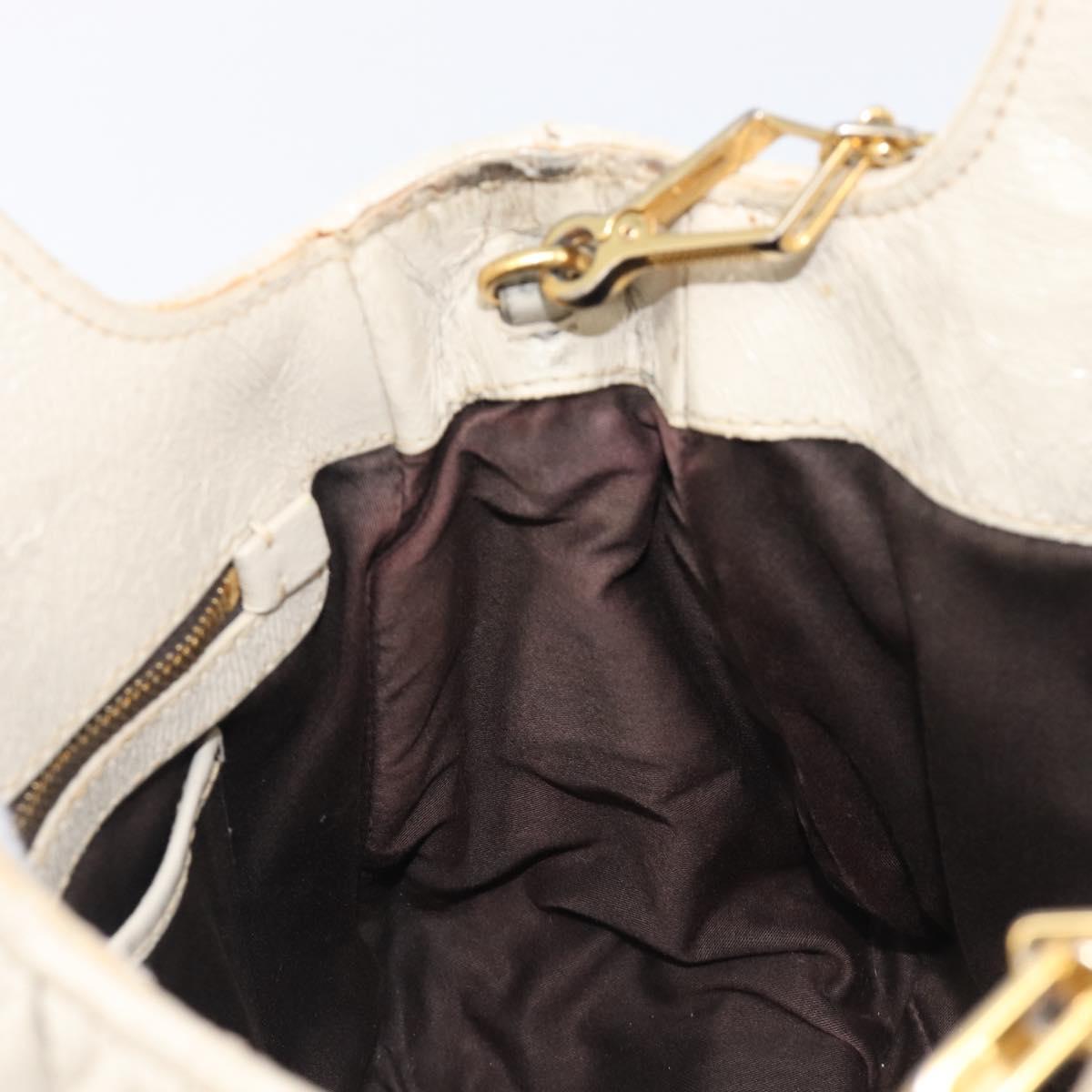 Miu Miu Matelasse Hand Bag Patent leather 2way White Gold Auth 204394