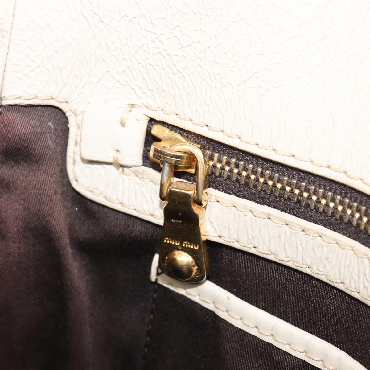 Miu Miu Matelasse Hand Bag Patent leather 2way White Gold Auth 204394