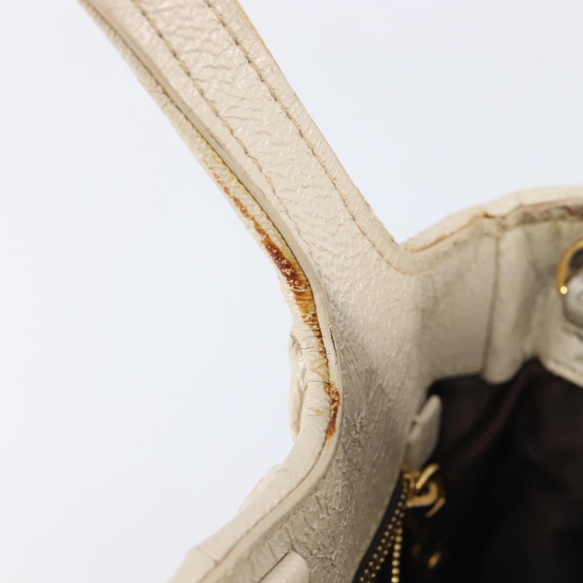 Miu Miu Matelasse Hand Bag Patent leather 2way White Gold Auth 204394