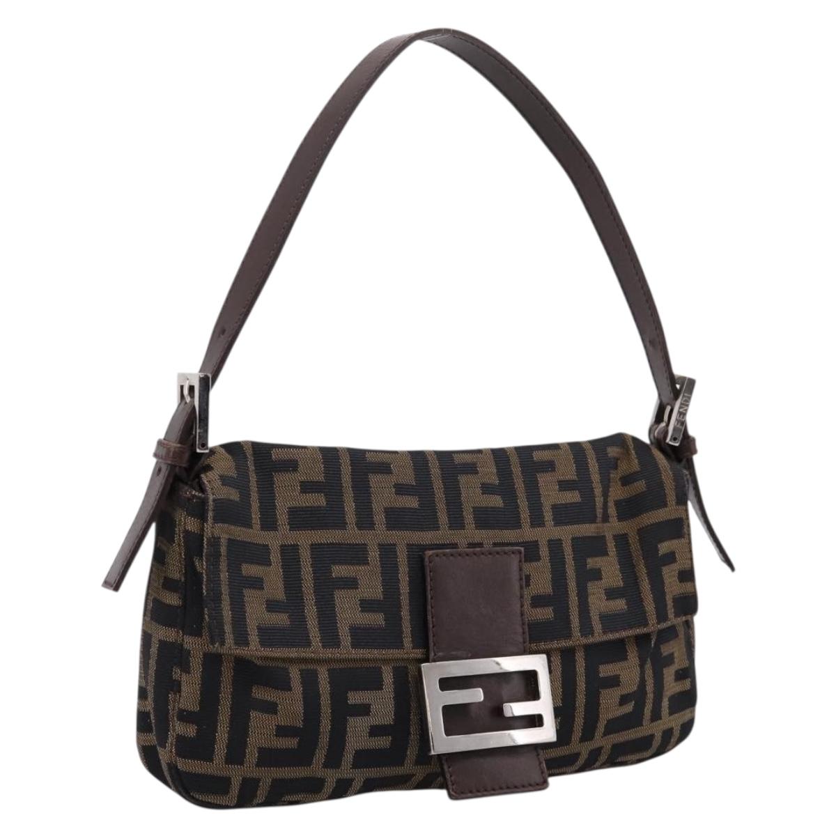 FENDI Zucca Canvas Mamma Baguette Shoulder Bag Black Brown Auth 204395V