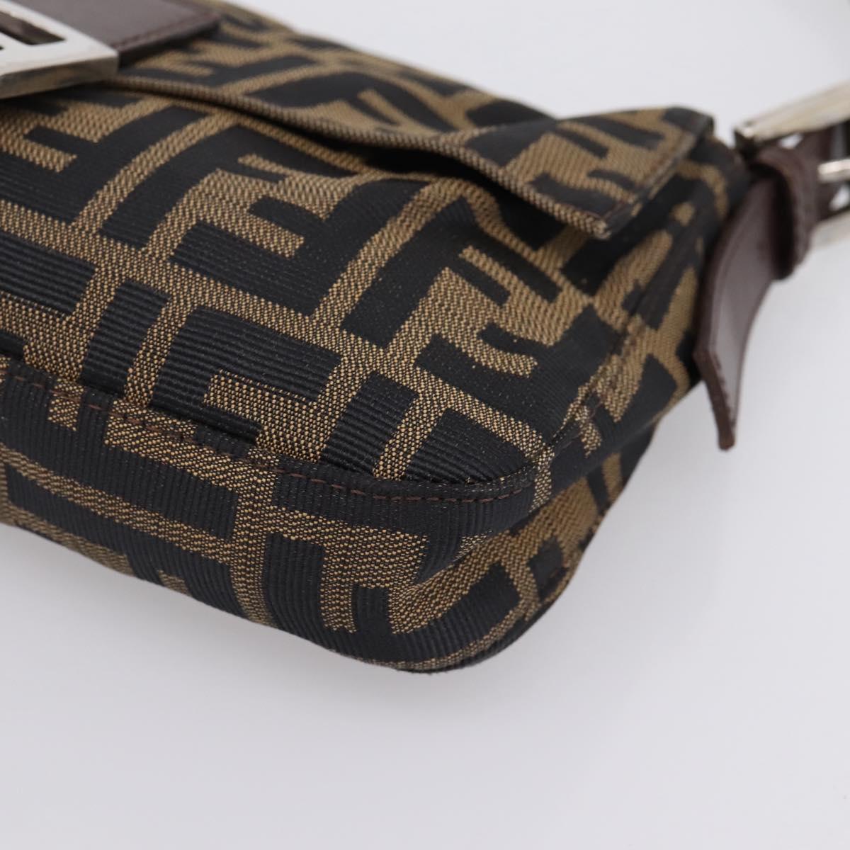 FENDI Zucca Canvas Mamma Baguette Shoulder Bag Black Brown Auth 204395V