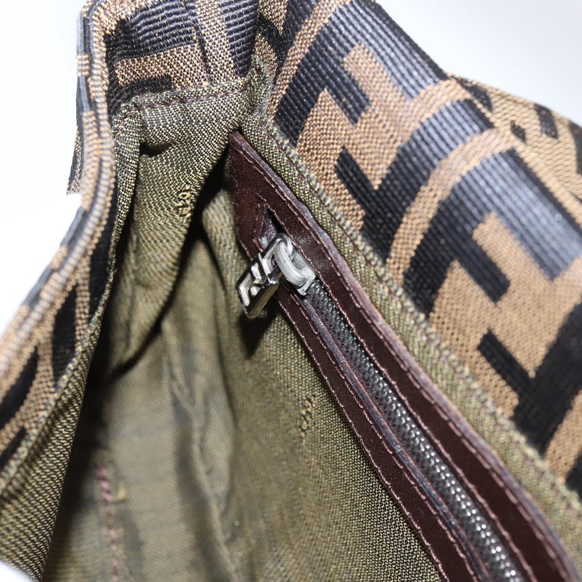 FENDI Zucca Canvas Mamma Baguette Shoulder Bag Black Brown Auth 204395V