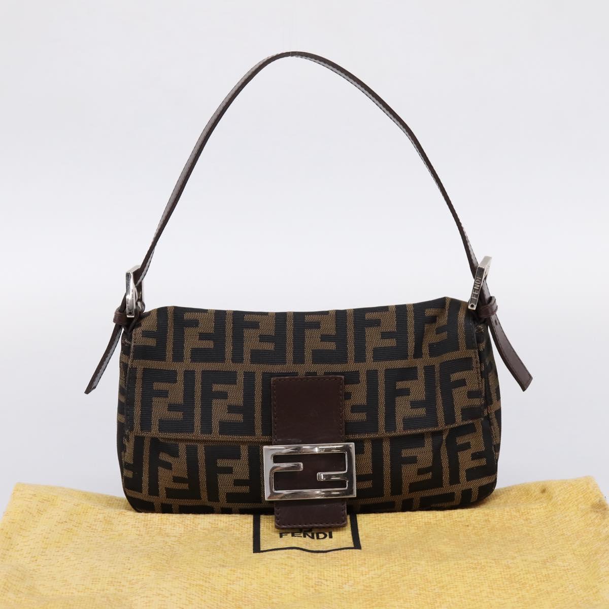 FENDI Zucca Canvas Mamma Baguette Shoulder Bag Black Brown Auth 204395V