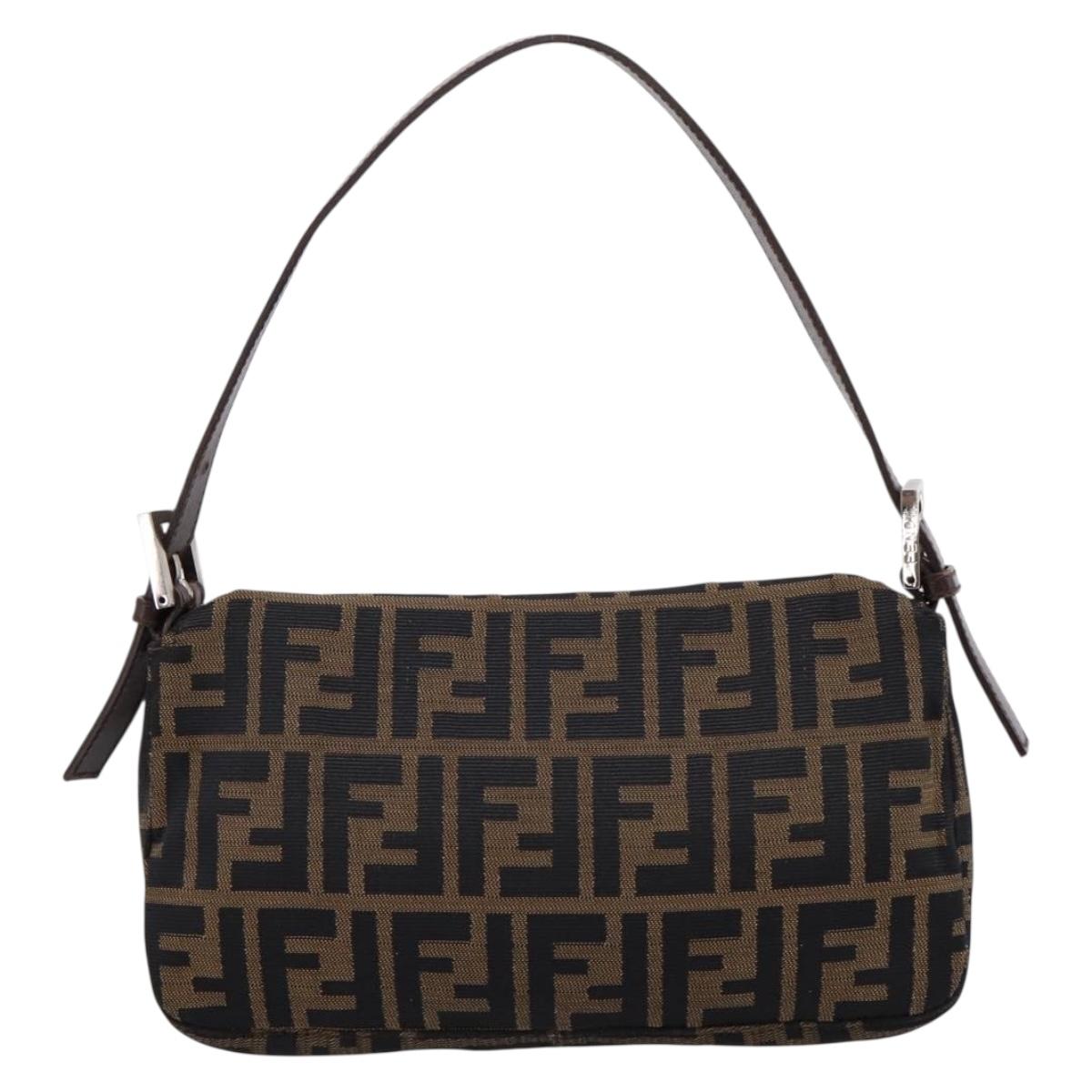 FENDI Zucca Canvas Mamma Baguette Shoulder Bag Black Brown Auth 204395V