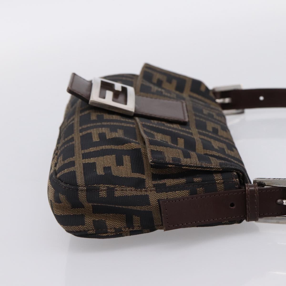 FENDI Zucca Canvas Mamma Baguette Shoulder Bag Black Brown Auth 204395V