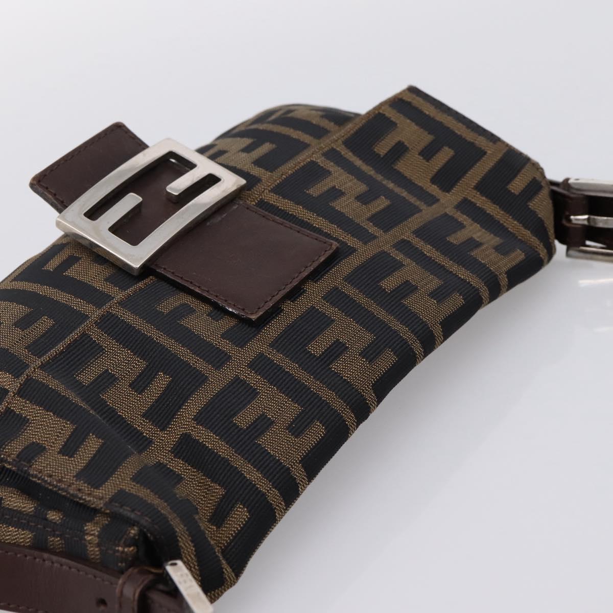 FENDI Zucca Canvas Mamma Baguette Shoulder Bag Black Brown Auth 204395V