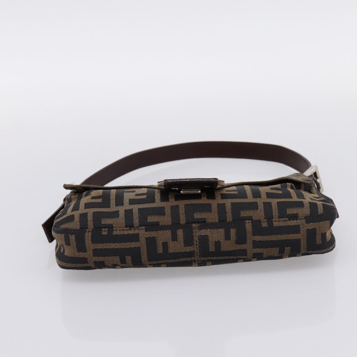 FENDI Zucca Canvas Mamma Baguette Shoulder Bag Black Brown Auth 204395V