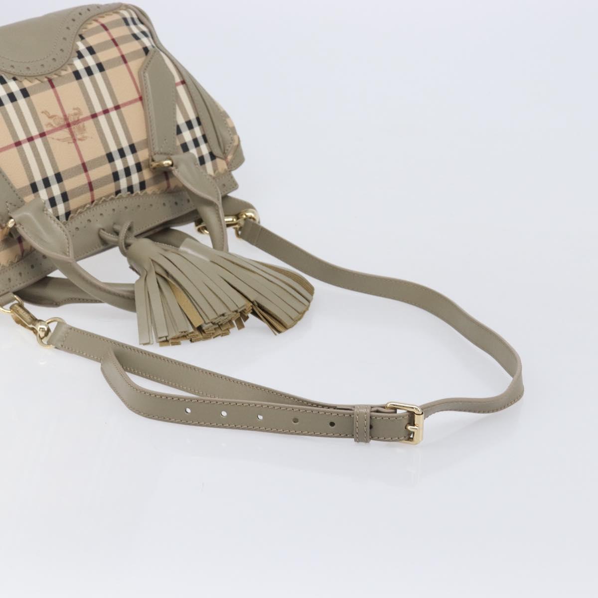 BURBERRY Nova Check Hand Bag PVC 2way Beige Gold Auth 204398V