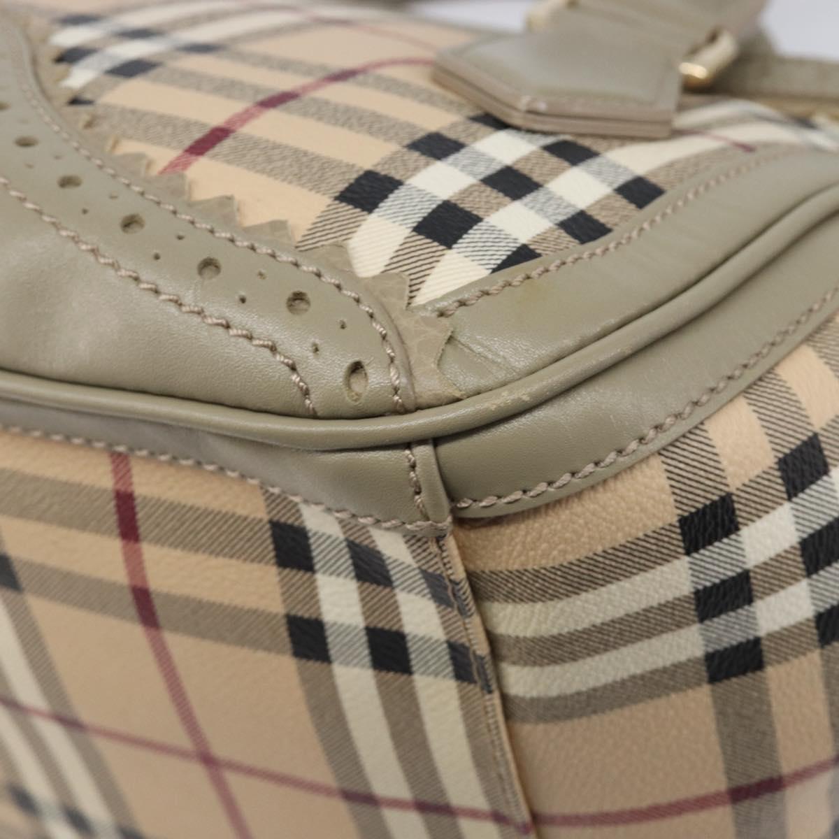 BURBERRY Nova Check Hand Bag PVC 2way Beige Gold Auth 204398V