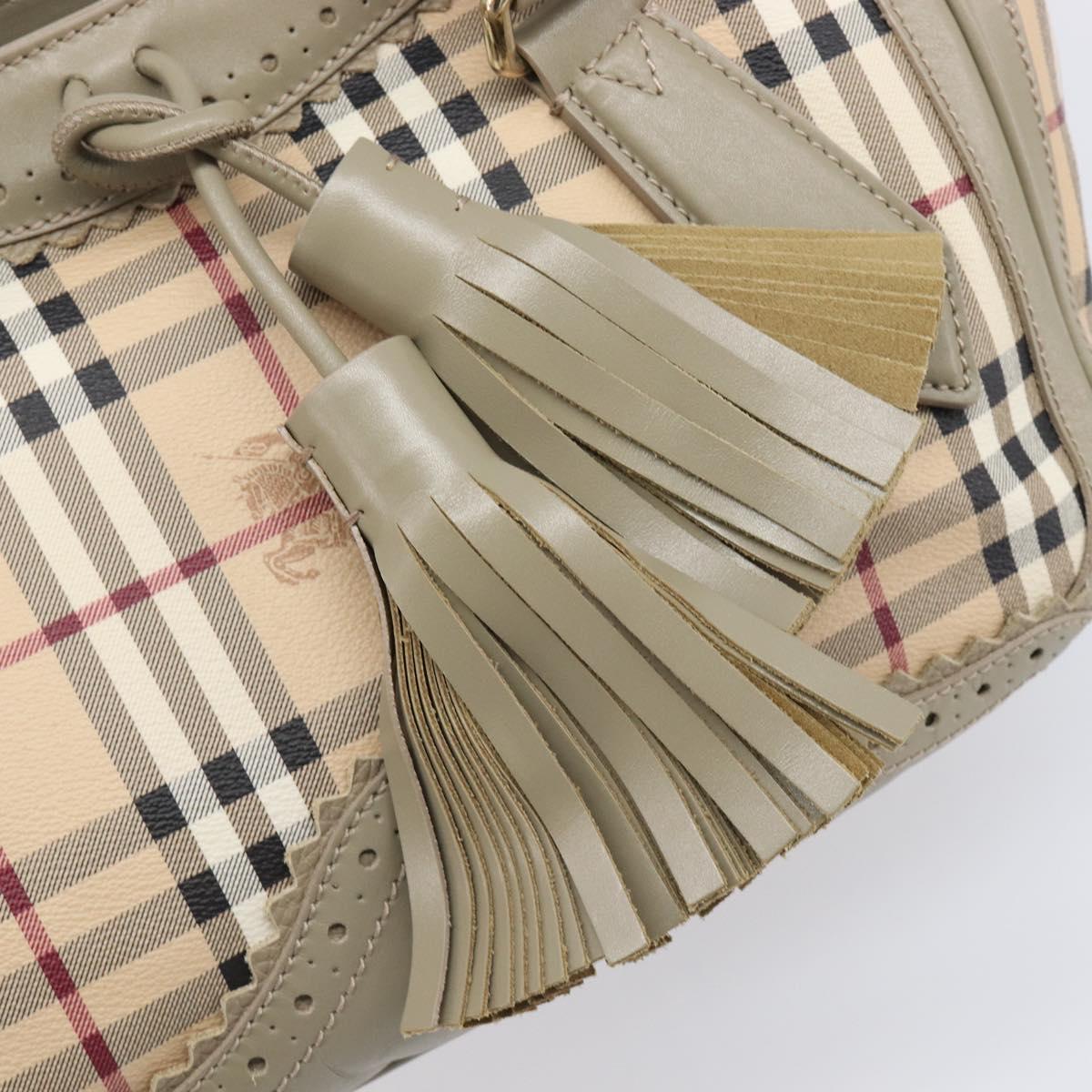 BURBERRY Nova Check Hand Bag PVC 2way Beige Gold Auth 204398V