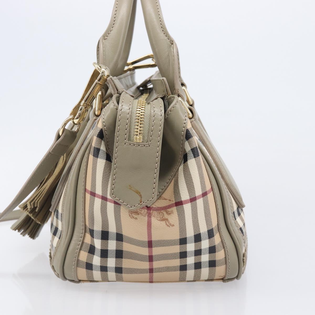 BURBERRY Nova Check Hand Bag PVC 2way Beige Gold Auth 204398V