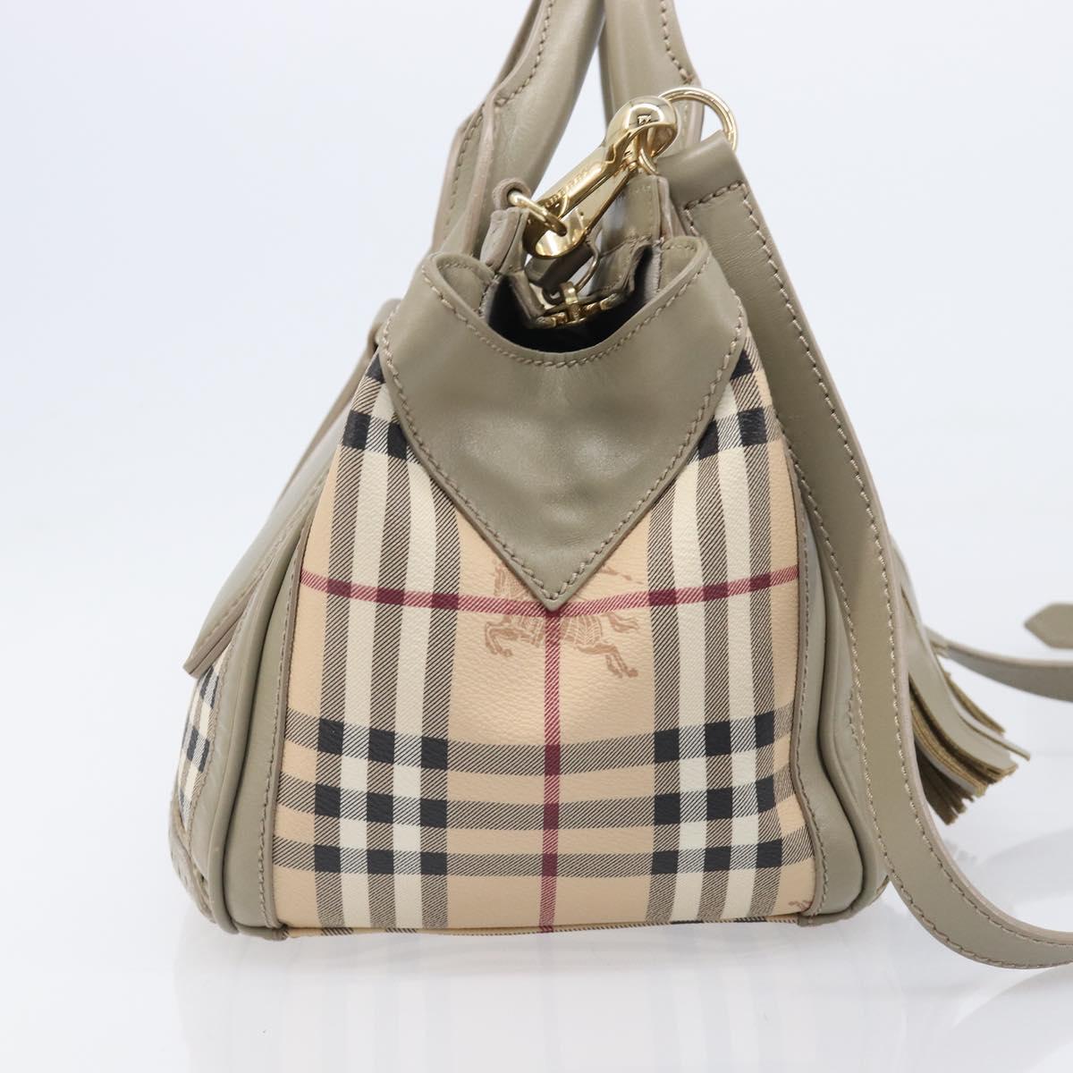 BURBERRY Nova Check Hand Bag PVC 2way Beige Gold Auth 204398V