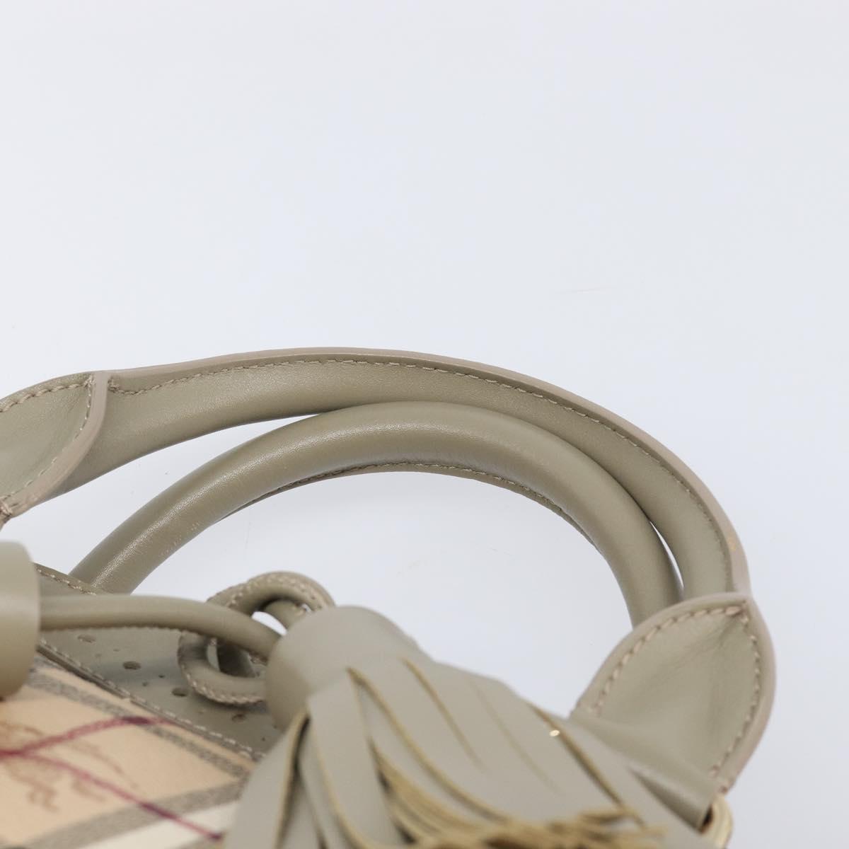 BURBERRY Nova Check Hand Bag PVC 2way Beige Gold Auth 204398V