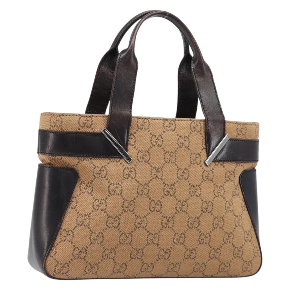GUCCI GG Canvas Hand Bag Beige Silver 73984 Auth 204400