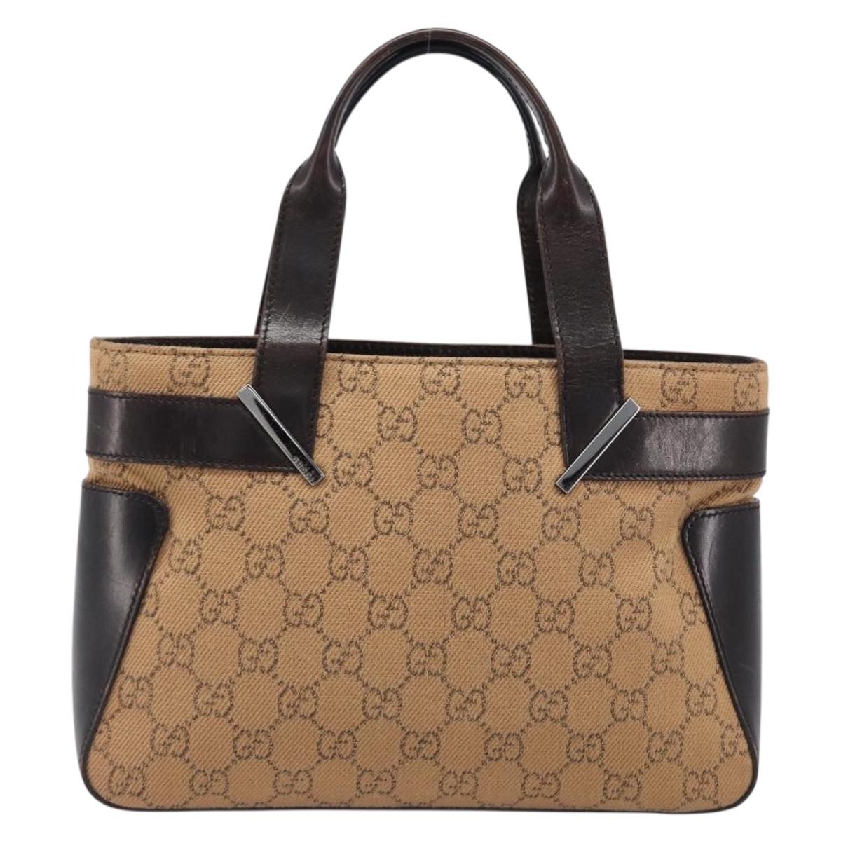 GUCCI GG Canvas Hand Bag Beige Silver 73984 Auth 204400