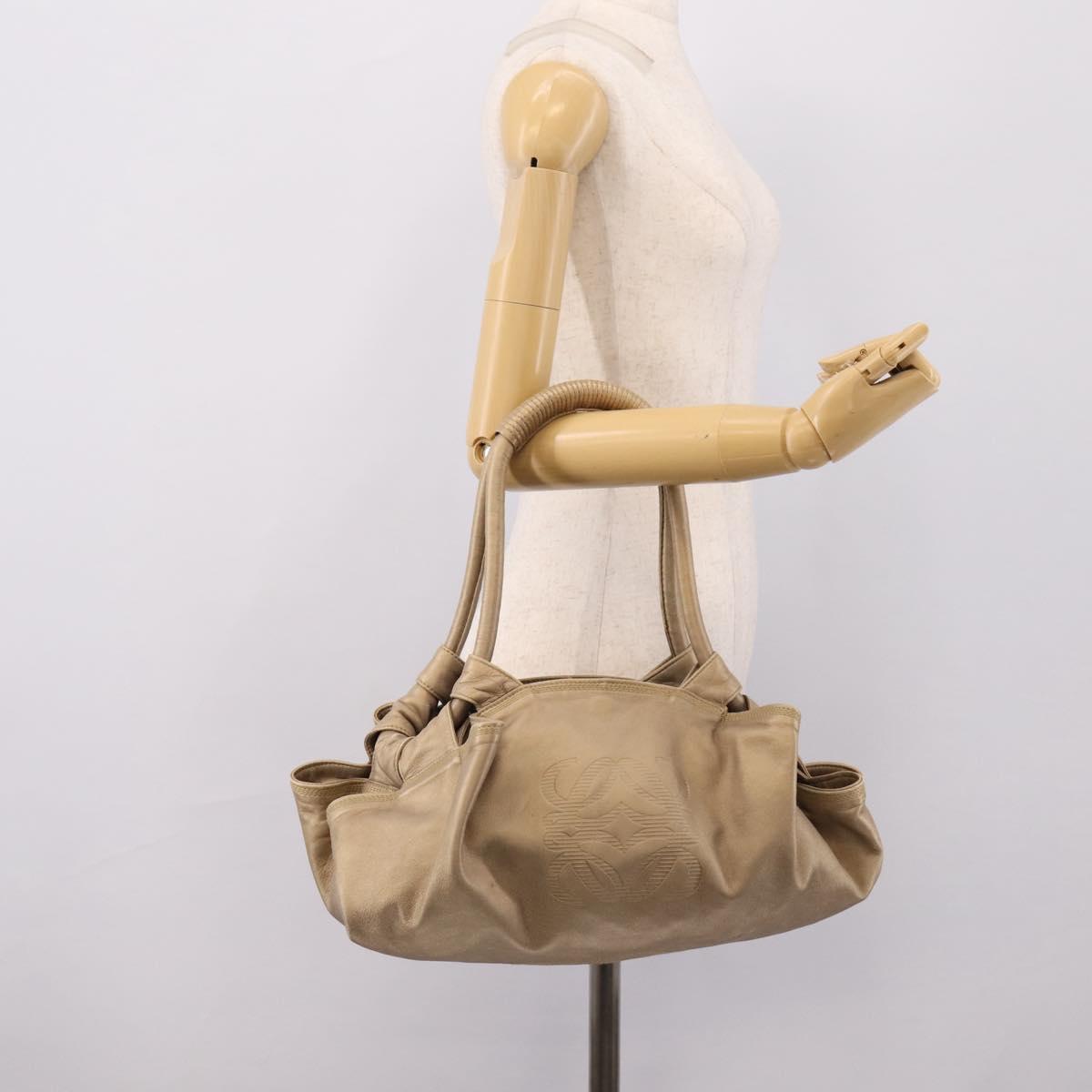 LOEWE Nappa Aire Anagram Hand Bag Leather Gold Auth 204401
