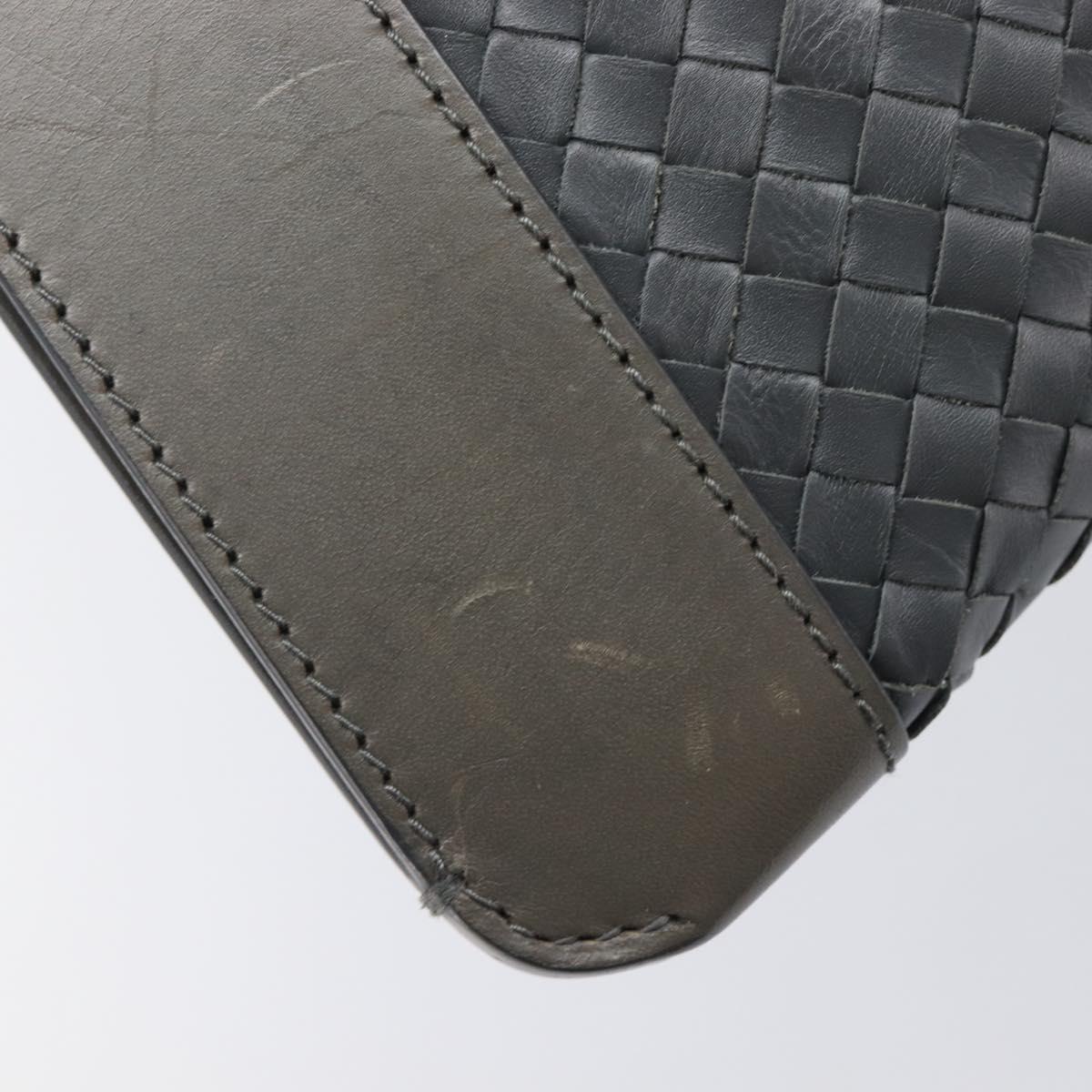 BOTTEGA VENETA INTRECCIATO Clutch Bag Leather Gray Auth 204402