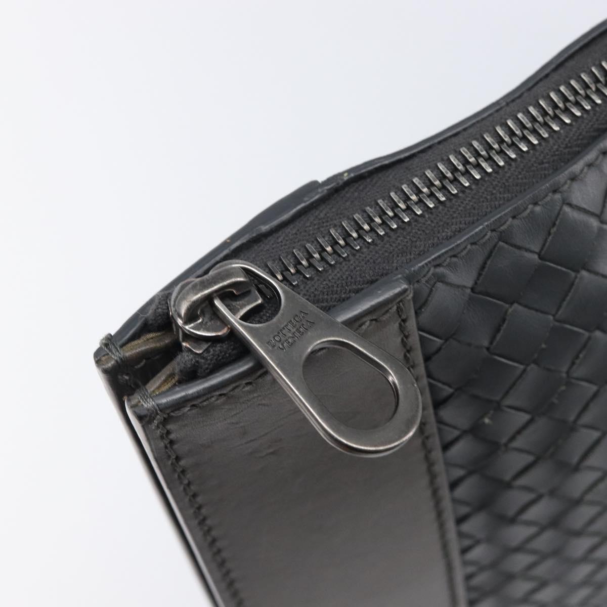 BOTTEGA VENETA INTRECCIATO Clutch Bag Leather Gray Auth 204402