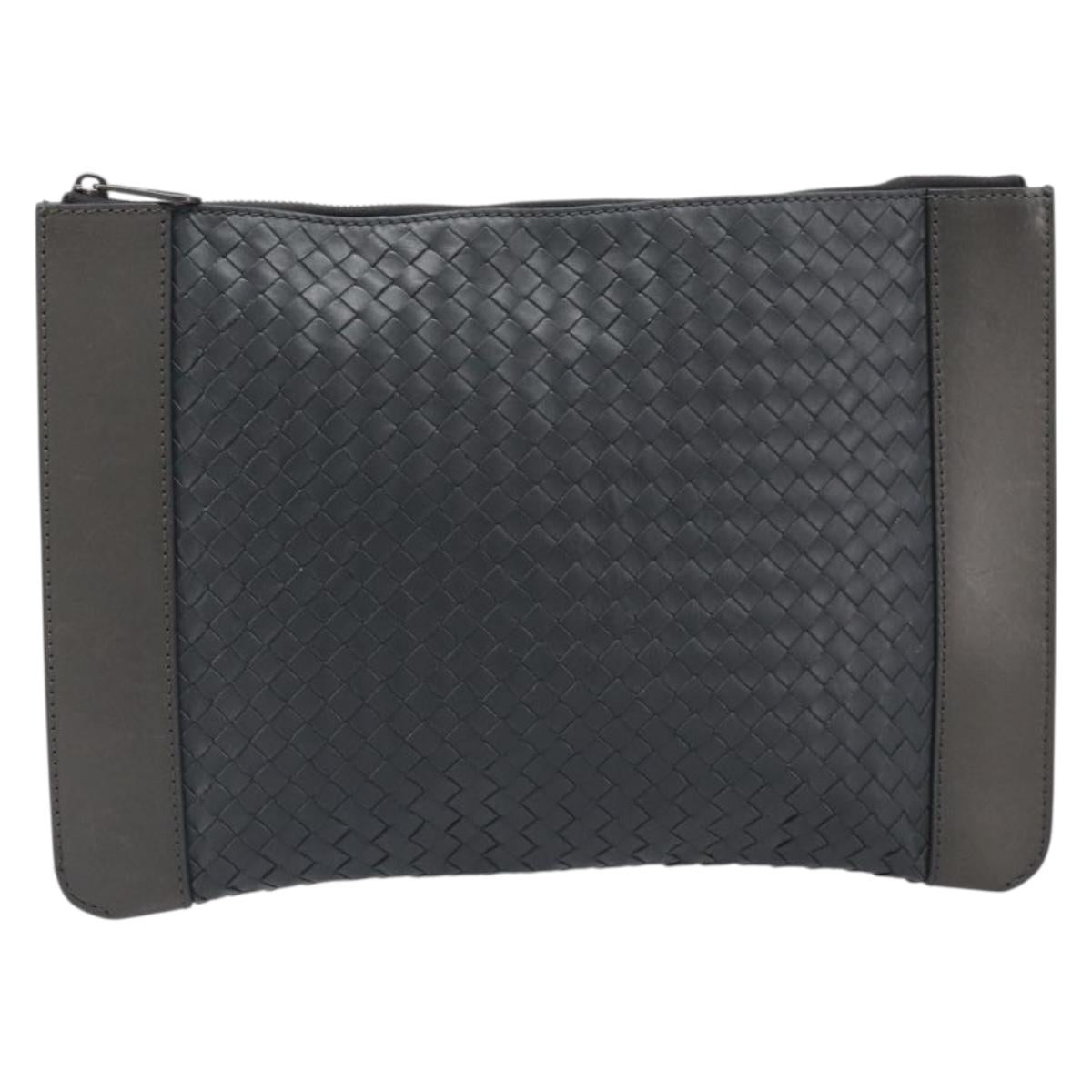 BOTTEGA VENETA INTRECCIATO Clutch Bag Leather Gray Auth 204402