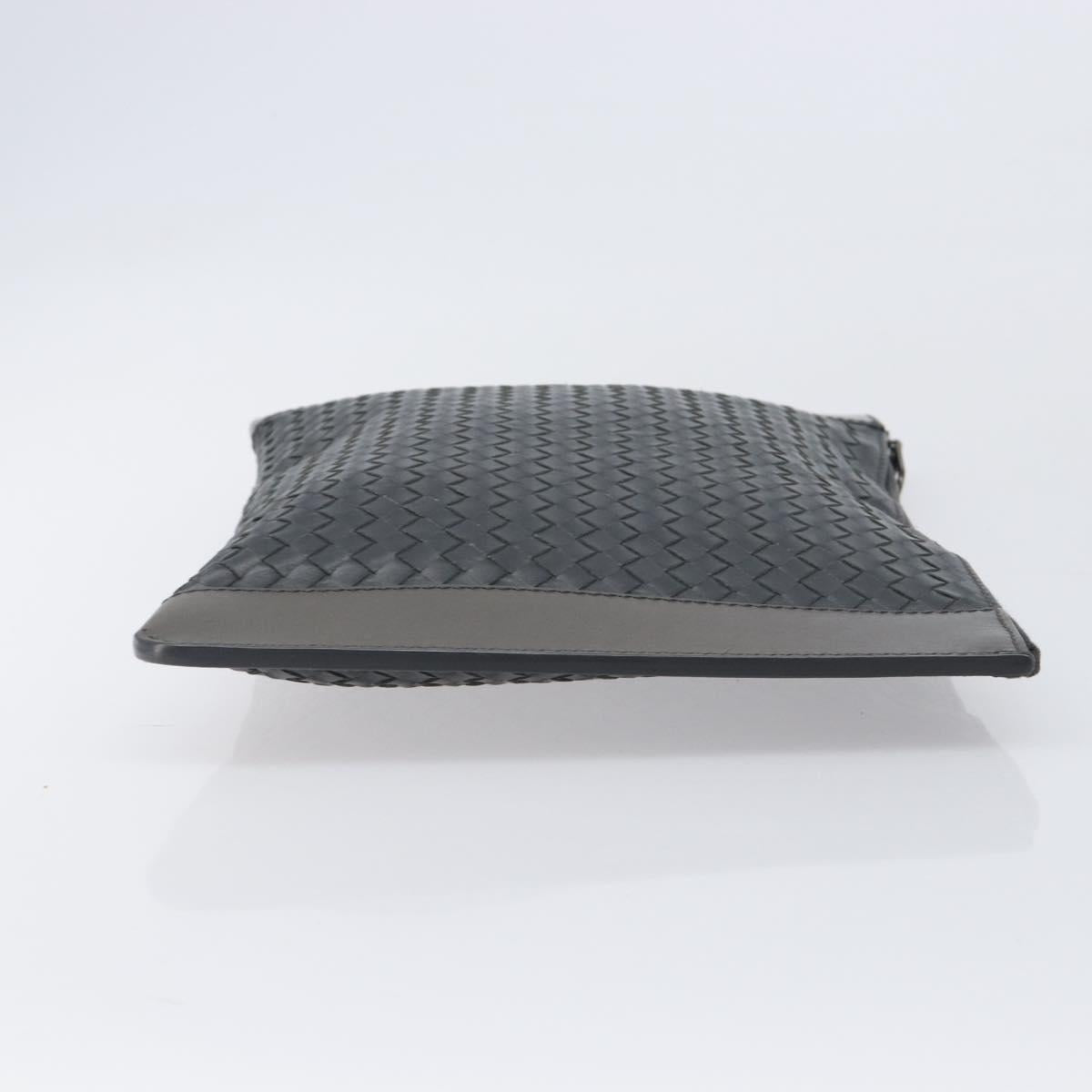 BOTTEGA VENETA INTRECCIATO Clutch Bag Leather Gray Auth 204402