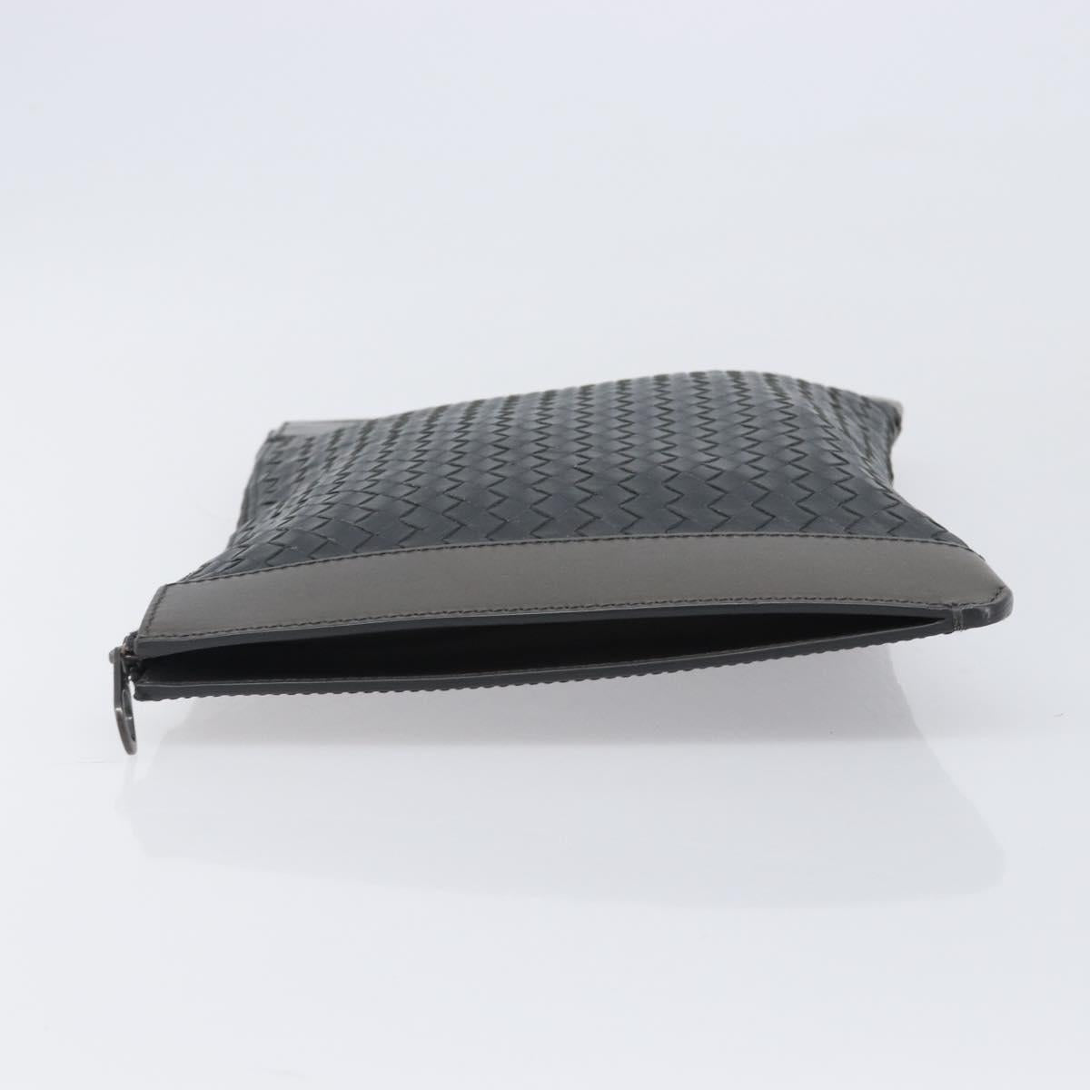 BOTTEGA VENETA INTRECCIATO Clutch Bag Leather Gray Auth 204402