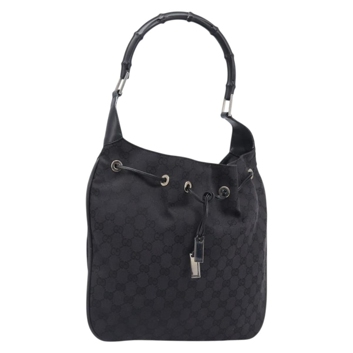 GUCCI GG Canvas Bamboo Hand Bag Black Silver 001 4033 Auth 204403A