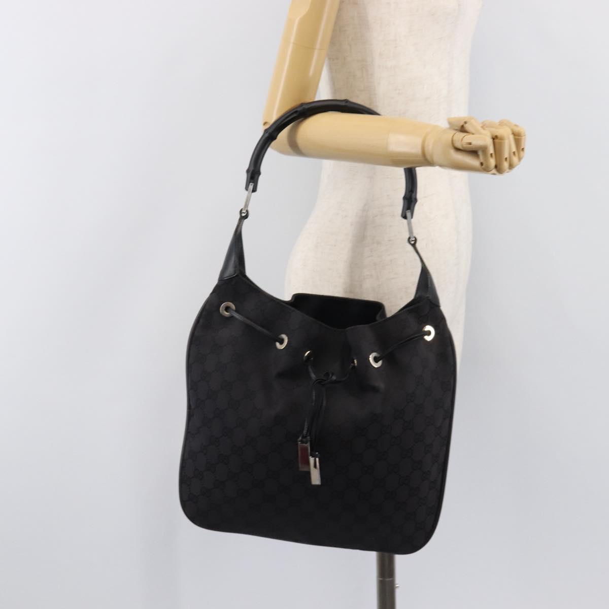 GUCCI GG Canvas Bamboo Hand Bag Black Silver 001 4033 Auth 204403A