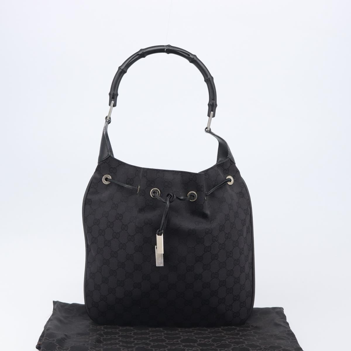 GUCCI GG Canvas Bamboo Hand Bag Black Silver 001 4033 Auth 204403A