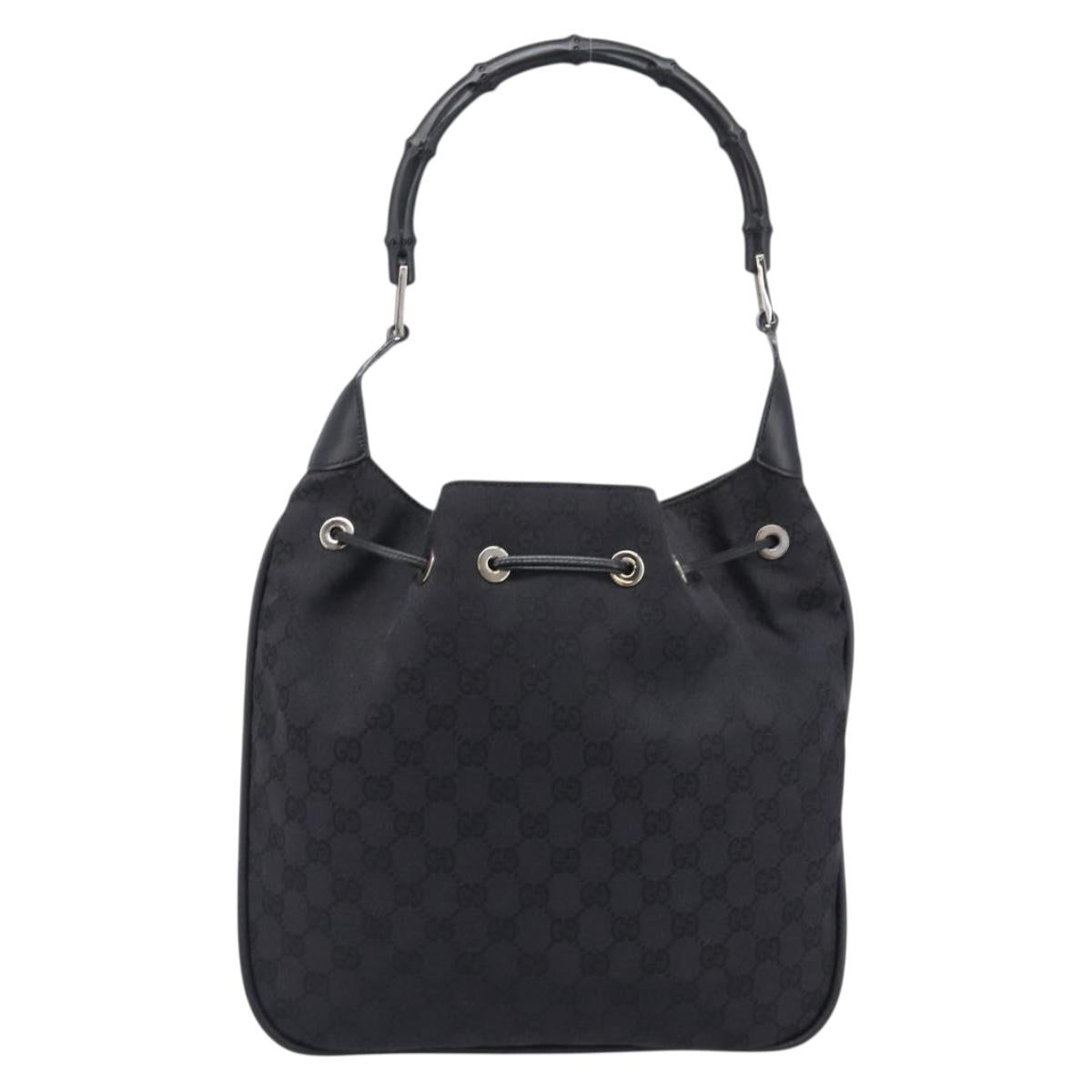 GUCCI GG Canvas Bamboo Hand Bag Black Silver 001 4033 Auth 204403A