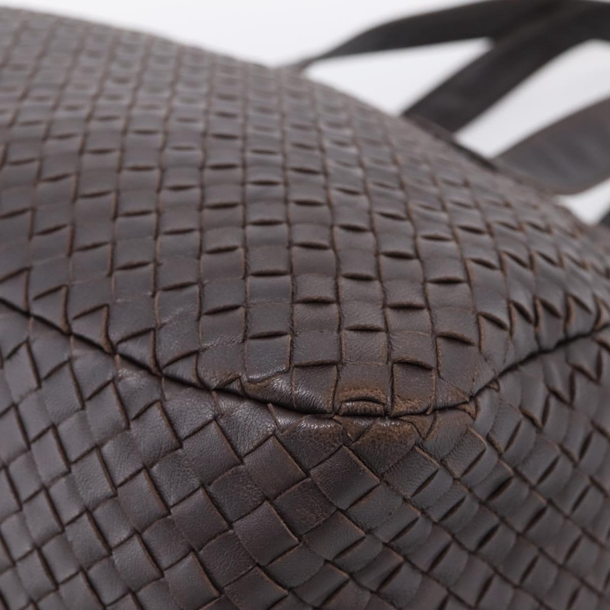 BOTTEGA VENETA INTRECCIATO Hand Bag Leather Dark Brown Silver Auth 204404