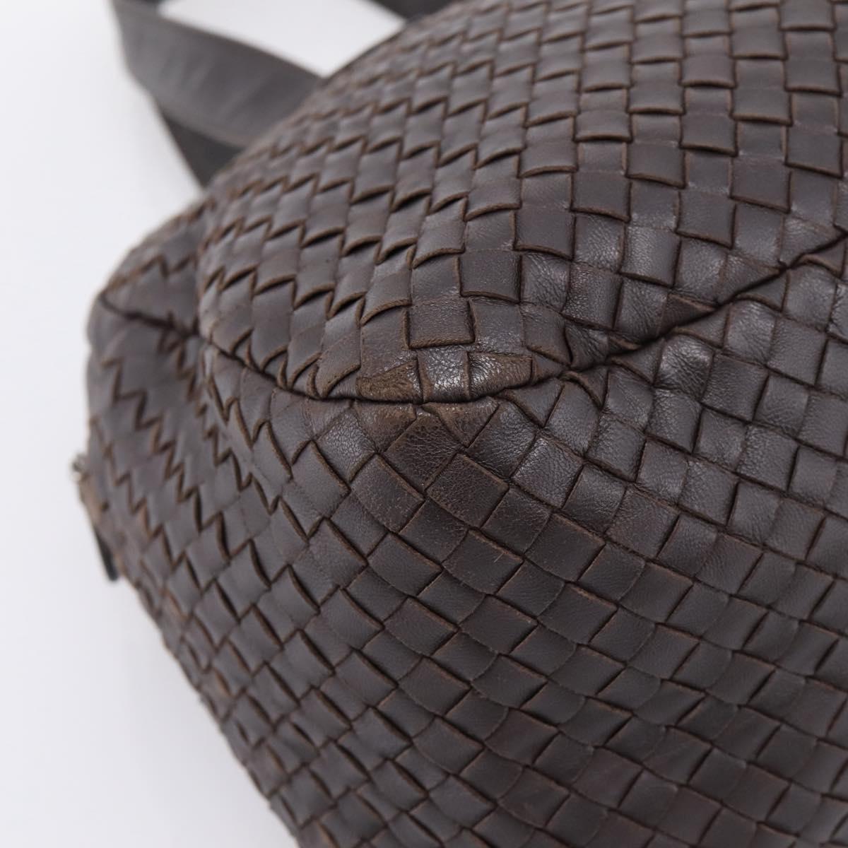 BOTTEGA VENETA INTRECCIATO Hand Bag Leather Dark Brown Silver Auth 204404