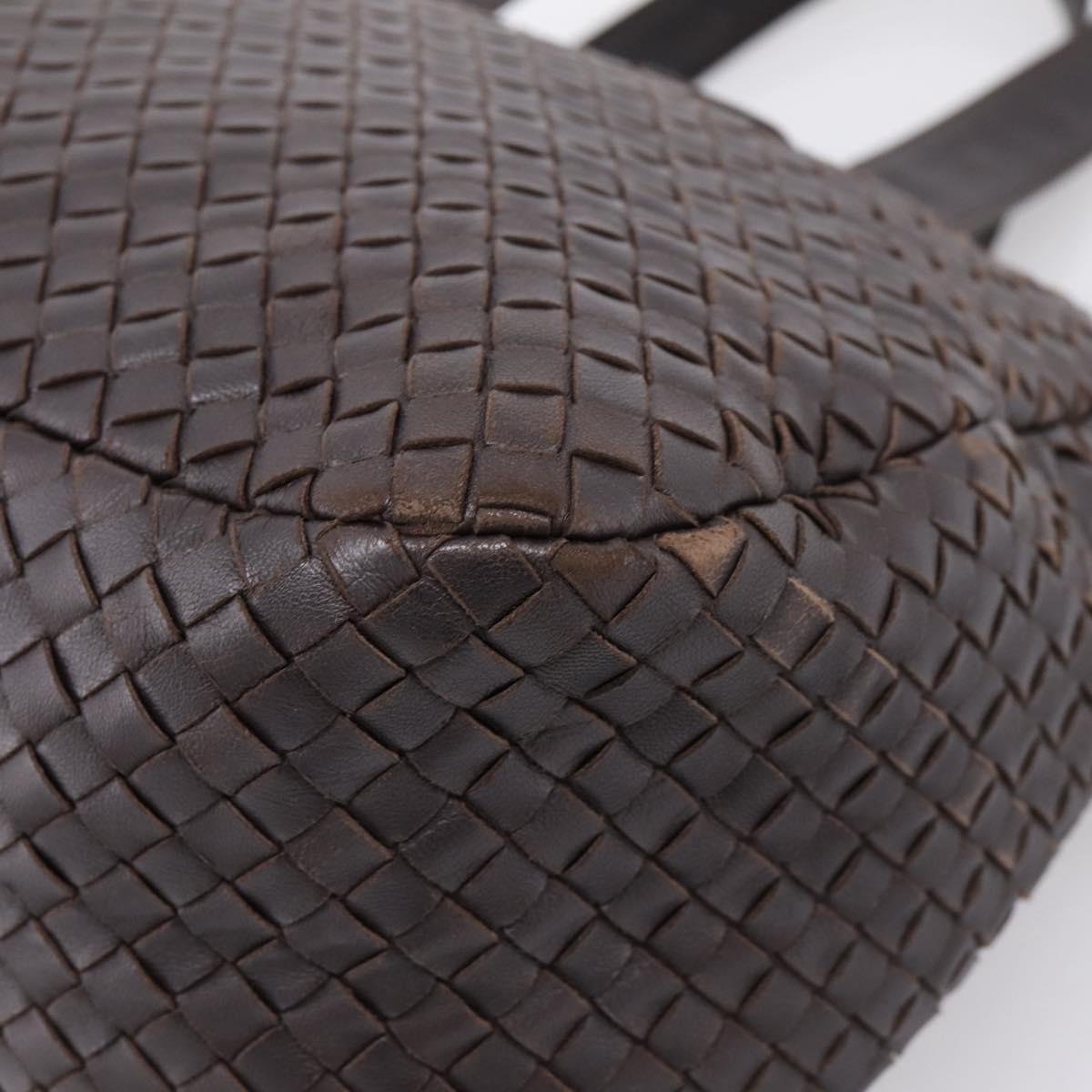 BOTTEGA VENETA INTRECCIATO Hand Bag Leather Dark Brown Silver Auth 204404