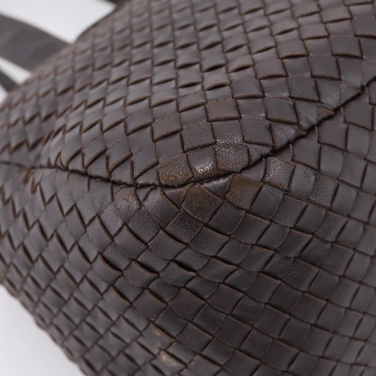 BOTTEGA VENETA INTRECCIATO Hand Bag Leather Dark Brown Silver Auth 204404