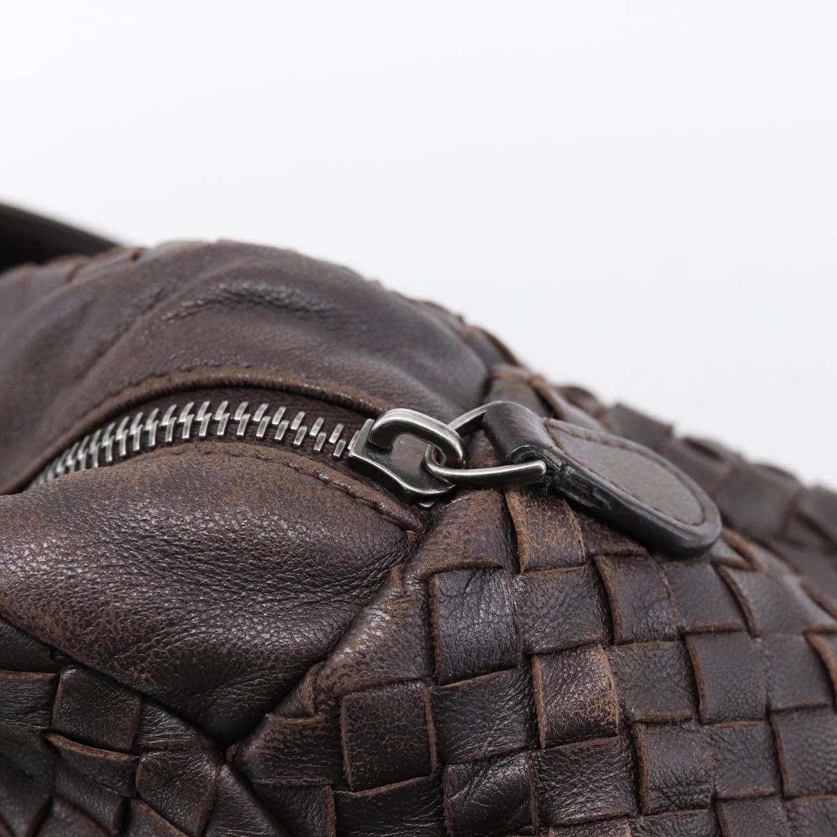 BOTTEGA VENETA INTRECCIATO Hand Bag Leather Dark Brown Silver Auth 204404