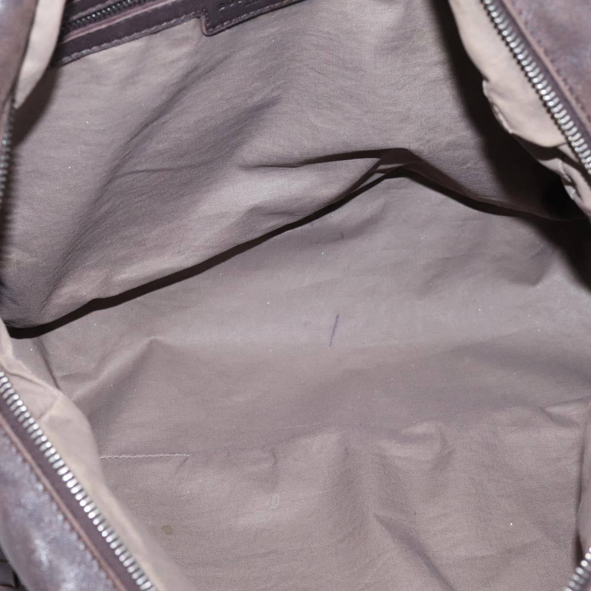 BOTTEGA VENETA INTRECCIATO Hand Bag Leather Dark Brown Silver Auth 204404