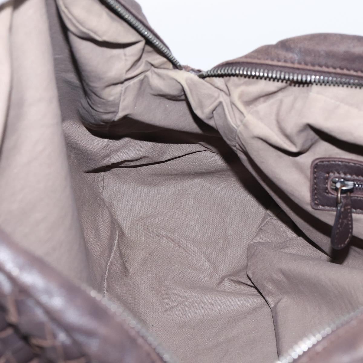 BOTTEGA VENETA INTRECCIATO Hand Bag Leather Dark Brown Silver Auth 204404