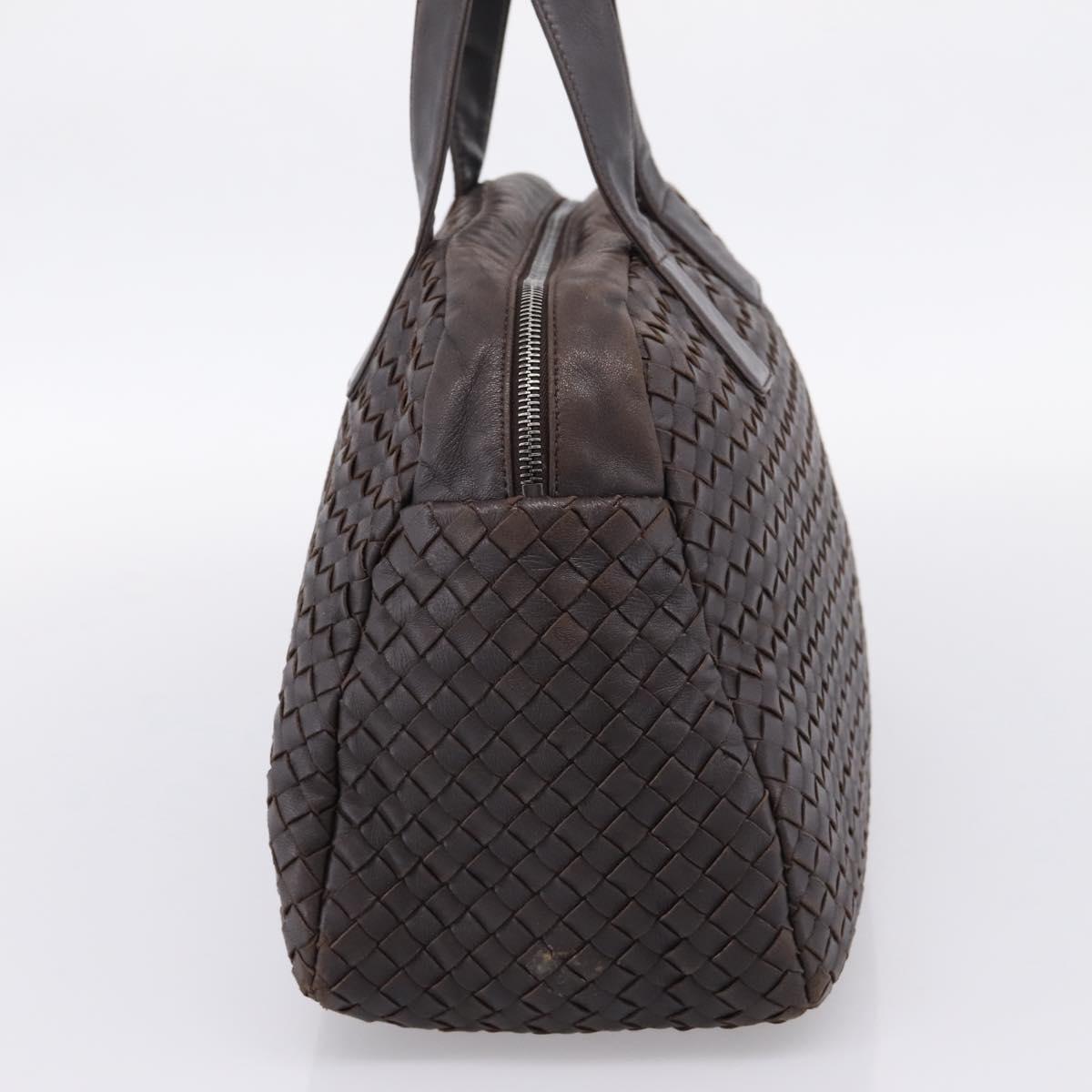 BOTTEGA VENETA INTRECCIATO Hand Bag Leather Dark Brown Silver Auth 204404