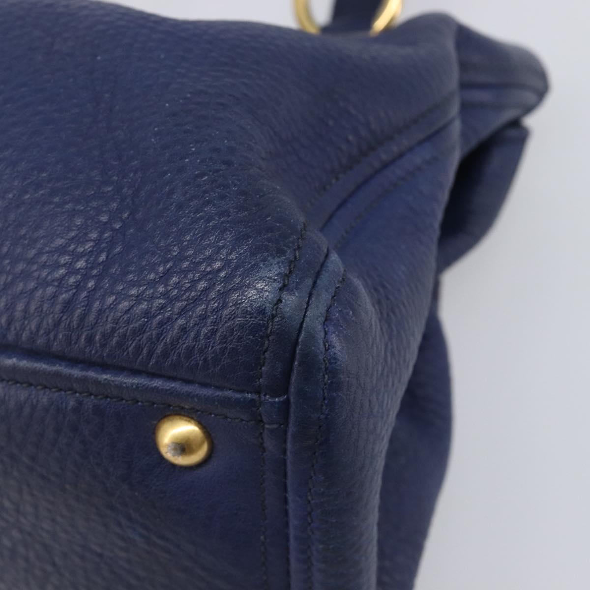 Miu Miu Hand Bag Vittero Dino Leather Blue Gold Auth 204405