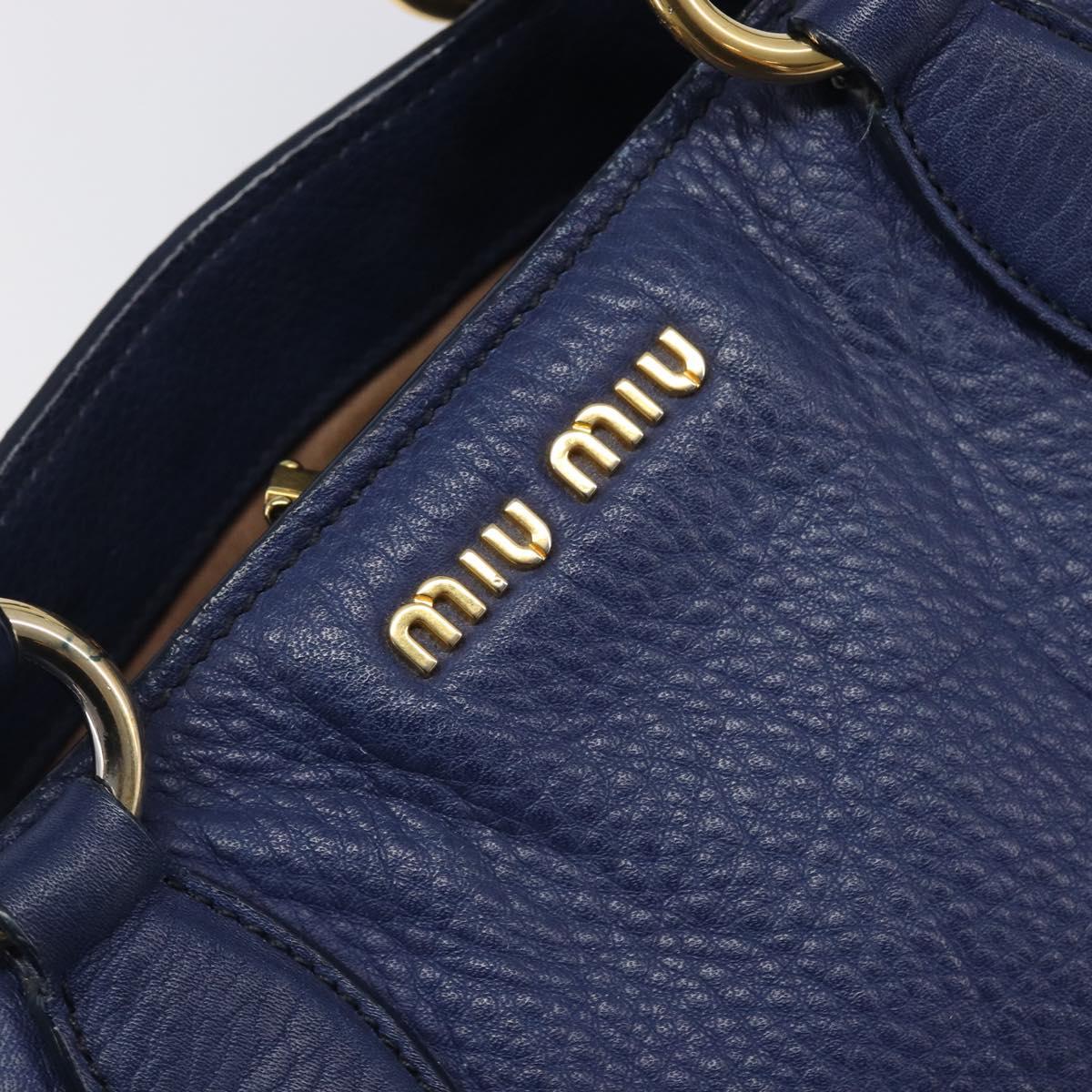 Miu Miu Hand Bag Vittero Dino Leather Blue Gold Auth 204405