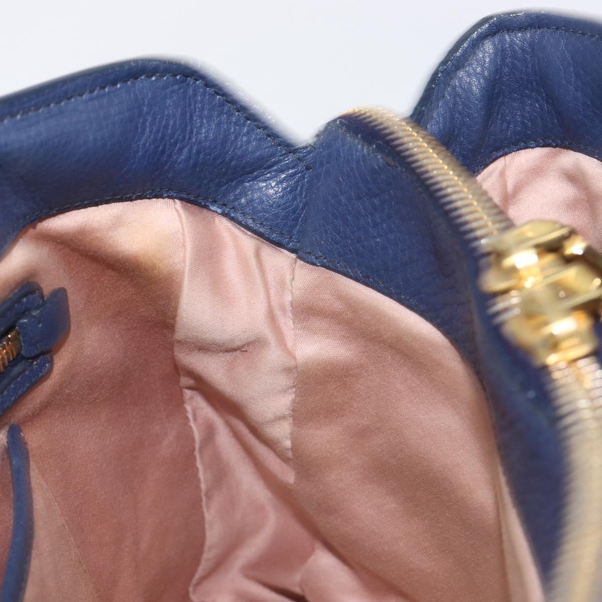 Miu Miu Hand Bag Vittero Dino Leather Blue Gold Auth 204405