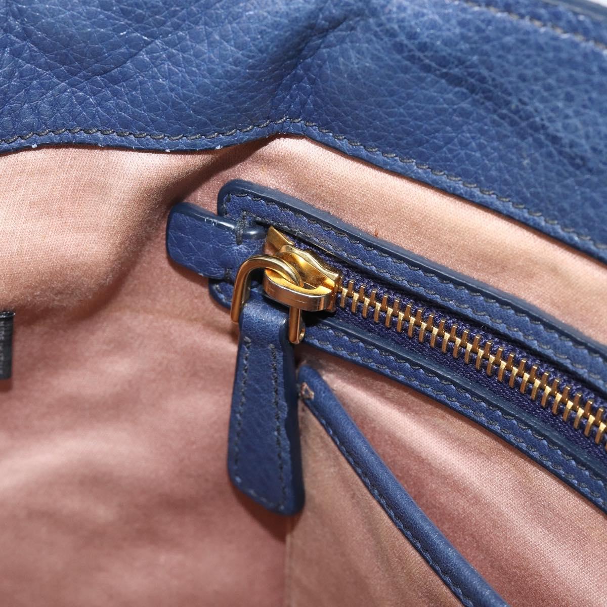 Miu Miu Hand Bag Vittero Dino Leather Blue Gold Auth 204405