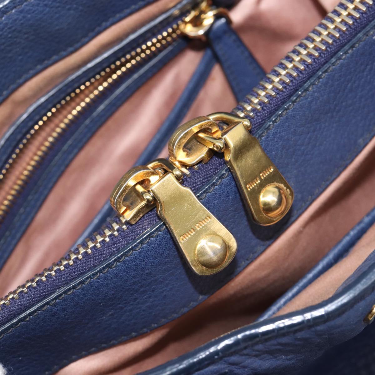 Miu Miu Hand Bag Vittero Dino Leather Blue Gold Auth 204405