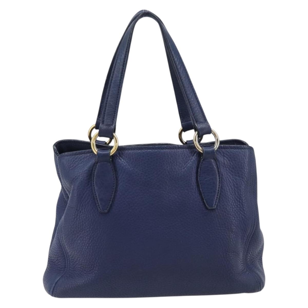 Miu Miu Hand Bag Vittero Dino Leather Blue Gold Auth 204405