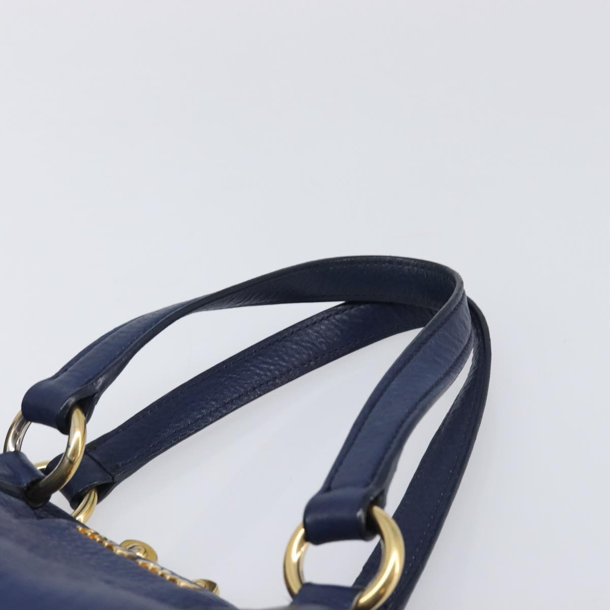 Miu Miu Hand Bag Vittero Dino Leather Blue Gold Auth 204405