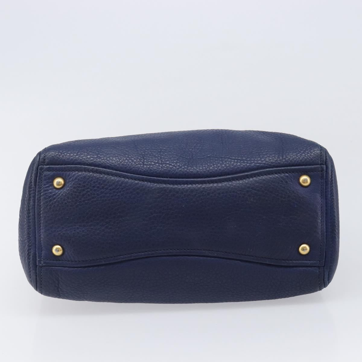 Miu Miu Hand Bag Vittero Dino Leather Blue Gold Auth 204405