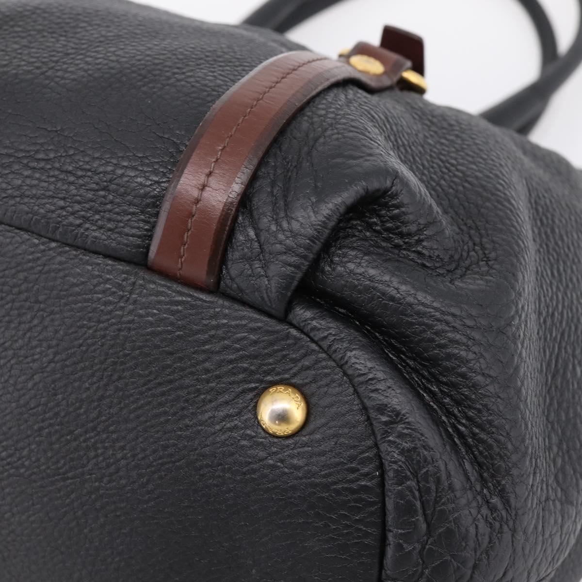 PRADA Tote Bag Vittero Dino Leather Black Gold Auth 204406