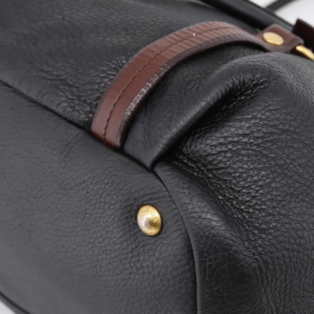 PRADA Tote Bag Vittero Dino Leather Black Gold Auth 204406