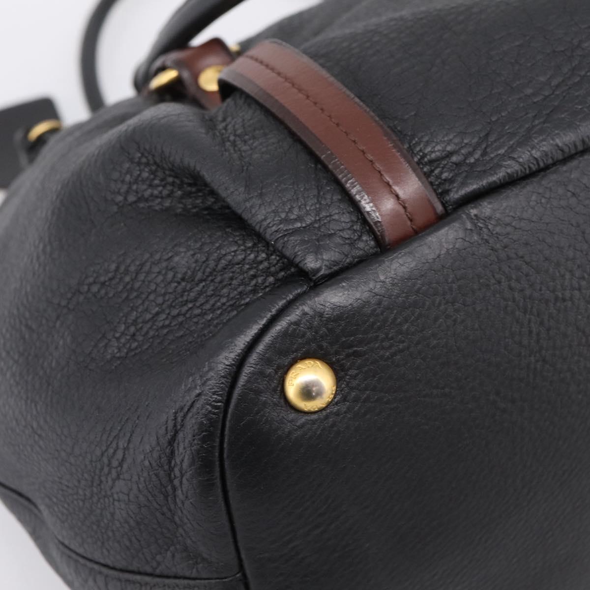 PRADA Tote Bag Vittero Dino Leather Black Gold Auth 204406