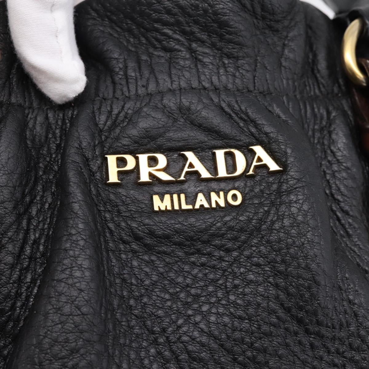 PRADA Tote Bag Vittero Dino Leather Black Gold Auth 204406