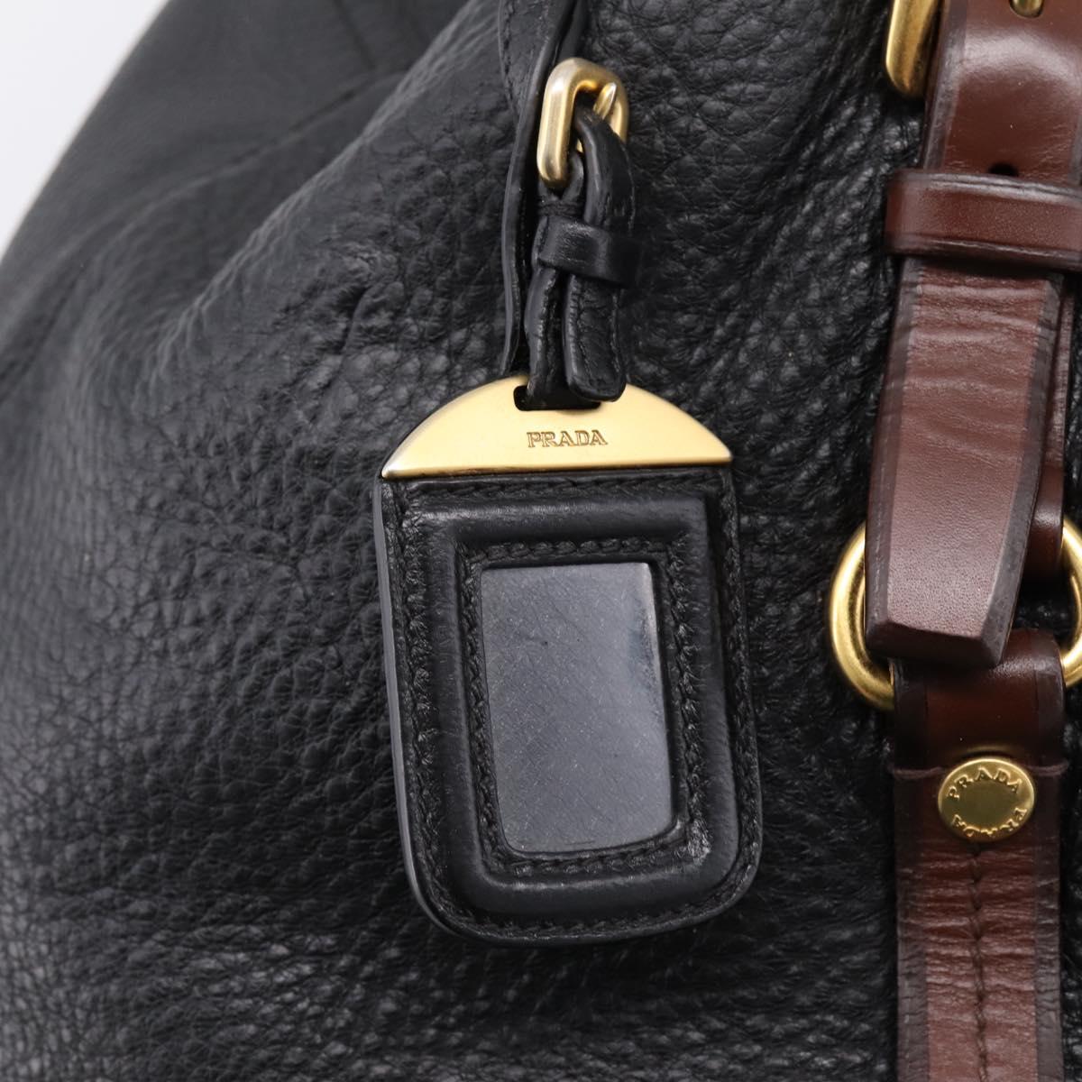 PRADA Tote Bag Vittero Dino Leather Black Gold Auth 204406